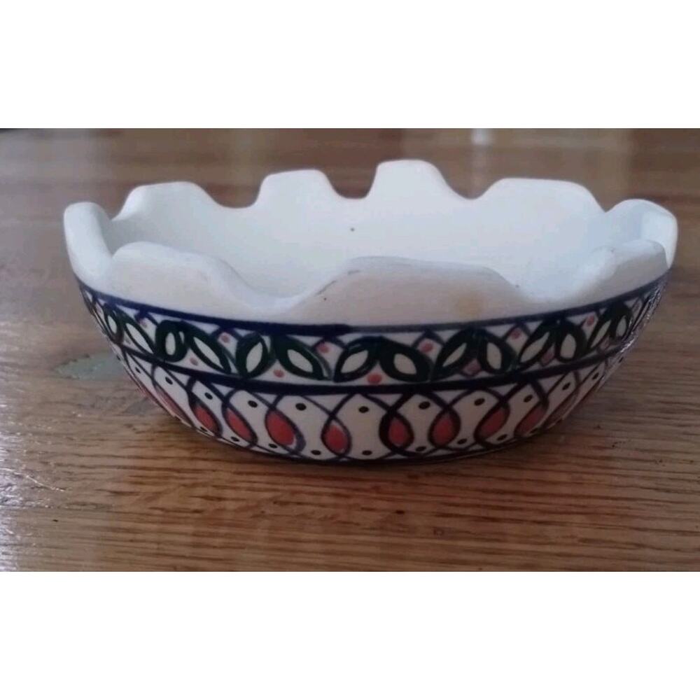 Handmade Ashtray - Pottery Marked Quimineral Mexico - Blue Orange